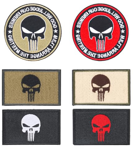 6 STK Klettpatches Klett Militär, Punisher Patch, Skull Punisher Aufnäher, Klett Patches, Militär Patches Aufkleber, Airsoft Patch Abzeichen Militärs für Rucksäcke Taktische Kleidung