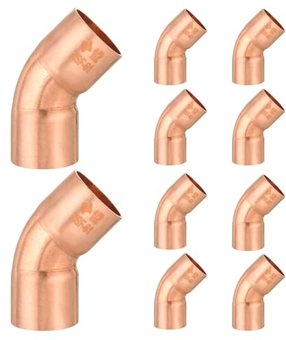 HeSun 10-Pack Copper Fittings, 1/2-Inch 45-Degree Copper Elbow, C x C with Sweat Solder Connection