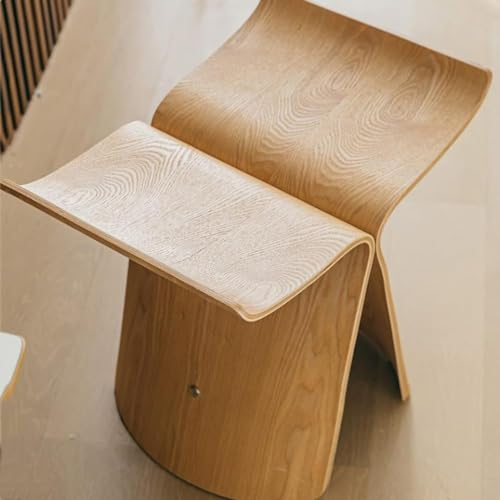 Fußhocker und Ottomane, kleiner Holzhocker, Schmetterlings-Stil, niedrige Schuhe, Hocker für Garten, Wohnzimmer und Klassenzimmer, Fußpouf Ottomane (Größe: 44 x 41,5 x 30 cm, Farbe: Holz)