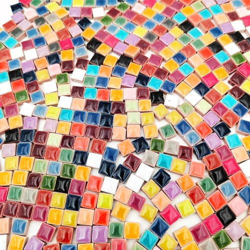 500 g Quadratische Keramik Mosaiksteine zum Basteln, 500 Stück, 1 x 1 cm, Sortierte Quadratische Mosaiksteine zum Basteln Set für Liebhaber, DIY-Mosaikprojekte und Heim Deko (Mischfarbe)