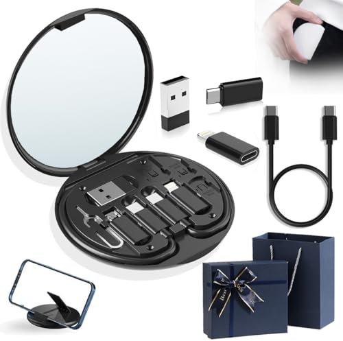 Humorous 9 In 1 Cable Case, 9 In 1 Cable Charger Case, Travel Cable Organizer Case Bag, Cable Case Organizer Small, USB Adapter Cable Conversion Storage Box (Mirror Model,Black)