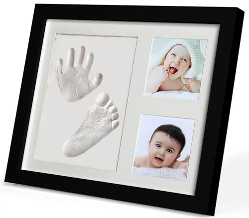 PewinGo Baby Handabdruck und Fußabdruck Set, Gipsabdruck Baby Hand und Fuß mit Echtholz Bilderrahmen- Perfekte Geschenkidee für Kleinkinder, Mütter und Väter, Erinnerungen für die Ewigkeit-Schwarz