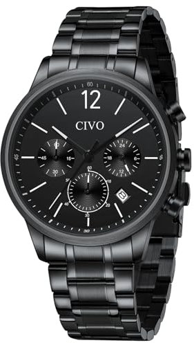 CIVO Uhren Herren Schwarz Armbanduhr: Chronograph Analog Quarz Herrenuhr mit Datum - Edelstahl Wasserdicht Herren Uhr