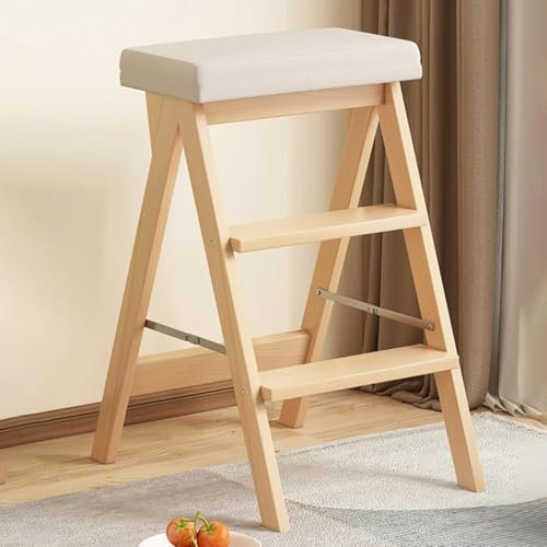 Scaletta pieghevole in legno per biblioteca, portatile, con 3 gradini, per ufficio, casa, cucina, design convertibile, colore grigio