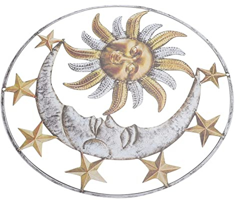 PRETYZOOM Hängende Wanddekoration Sonne Mond aus Eisen mit Langanhaltender Lebensdauer und Verformung für Terrasse und Zaun mit Gelber Farbe