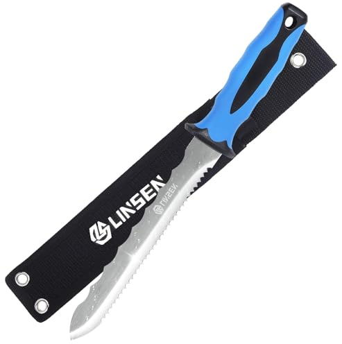 Linsen-outdoors Newly Handle Dual-Use Insulation & Sod Cutter – 7.8” Stainless Steel Blade with Sheath, Heavy-Duty Tool for Garden, Mineral Wool, and Lawn Projects (Blue)