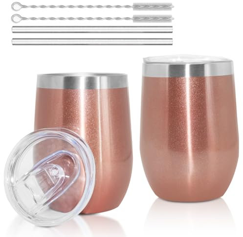 Fsaklaskdy 2 Pcs Termo Cafe, 12 OZ Taza Café Llevar Pequeño con Tapa, Vaso Termico Antigoteo, Travel Mug, Taza Térmica Acero Inoxidable BPA Free, Reutilizable Tumbler Termica Aislamiento Doble Pared