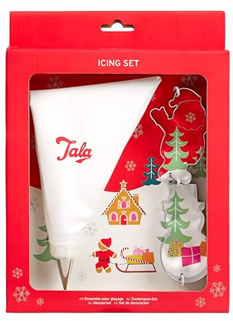 Tala Set di sacchetti per glassa a tema festivo, contiene sac à poche riutilizzabili, beccucci per glassa, formine per biscotti di Natale e dolcetti natalizi, ideali come regalo