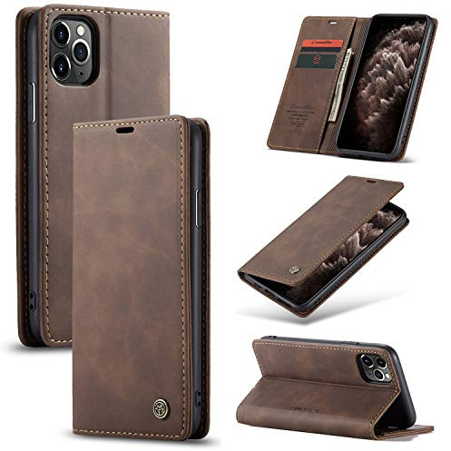 Cracedily Handyhülle für iPhone 11 Pro Hülle, Klapphülle Premium Lederhülle Klappbar Flip Case Tasche Magnet Kartenfach Standfunktion Klapphülle Schutzhülle für iPhone 11 Pro, Kaffee