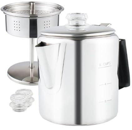 Hxhsgmeh POT Caffè Percolatore Multiuso Fornello da Campeggio con Pomello in Vetro Resistente al Calore e Manico in Gel di Silice, per Tavolo da Cottura a Induzione Interna 6 Tazze