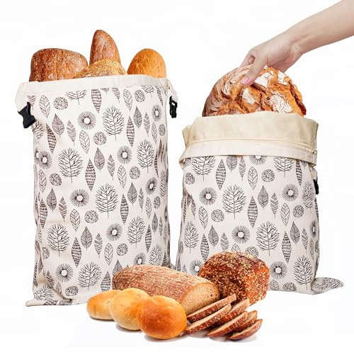 OHIYO Reusable Beeswax Bread Bags for Freezer & Refrigerator, 43cm×33cm Natural Beeswax-Lined Cotton Storage Bags Airtight Freshness Keeper for Homemade, Bakery Essentials (2 Pack)