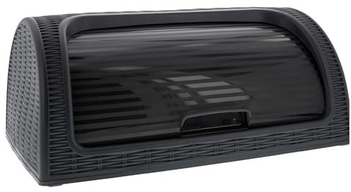 Panera de plástico tipo Ratán, cesta almacenamiento de alimentos pan bocadillos. Caja con tapa enrollable. Sin BPA. Color blanco.