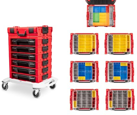 TEKTON 6-Drawer Rolling Stack with Shallow Tool Box (L-BOXX 1) and Organizer Bins | OLB99204 | Shallow Tool Box (L-BOXX 1) and Organizer Bins