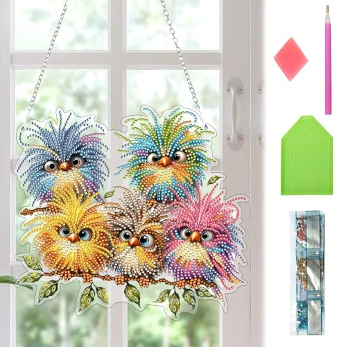 HUIKUANGEU Diamond Painting Frühling,Fensterdeko Hängend Vogel Deko,Diamant Painting Fensterbilder,Frühling Deko,Vogel Deko Diamant Painting,Diamant Malerei Basteln,für Fenster,Wand,Garten