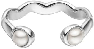 Purelei® Dewdrop ring – justerbar vågring med mussla pärlor – rostfritt stål 18K guldpläterad/silver/roséguld – storlek 50–60 – elegant damring, Rostfritt stål, Ingen ädelsten