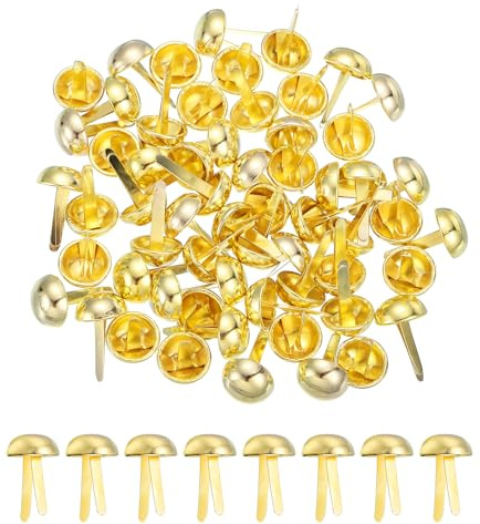PATIKIL 120 Pcs Remaches Para Papel, 12 X 20 Mm Puntas De Metal De Cabeza Redonda, Remaches Para Scrapbooking Accesorios De Cuero Suministros DIY Decorativos, Dorado