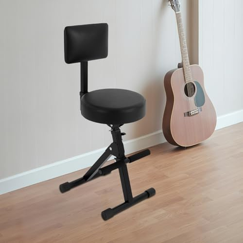 Taburete de guitarra con respaldo, asiento de guitarra de metal, taburete de altura ajustable, silla portátil para adultos, bateristas y guitarristas, hasta 100 kg