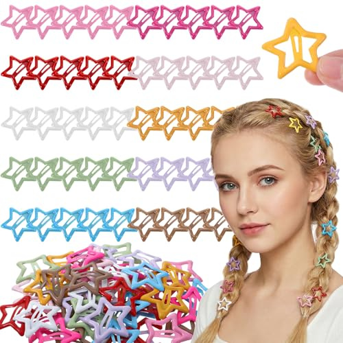 Tyqour 50 PIEZAS de pinzas para el cabello con forma de estrella, lindas pinzas con forma de estrella, coloridas, pinzas para el cabello estilo Y2K, pinzas metálicas para niñas y mujeres, accesorios