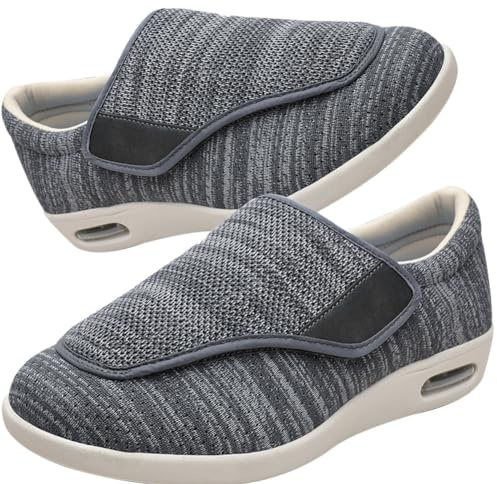 Scarpe per Piedi Gonfi Diabetiche per Uomo Casual Mocassino Sneakers Rete Regolabile da Passeggio Leggere Traspiranti Cuscino d'Aria Edema Sandali Comfort Extra Larghi(DarkGrey,46 EU)