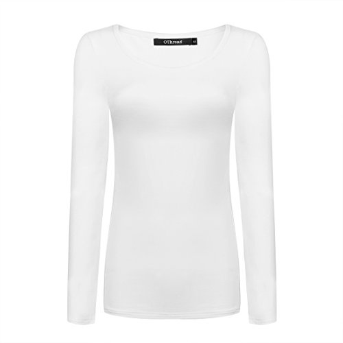 OThread & Co. Women's Long Sleeve T-Shirt Scoop Neck Basic Layer Stretchy Shirts (Large, White)