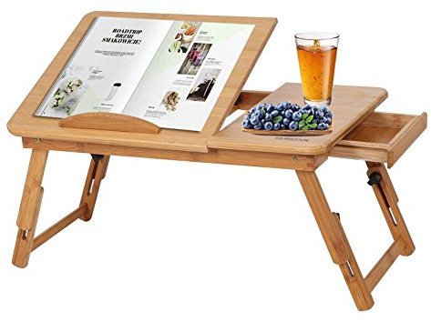 Computer-Tisch, Schreibtisch für Bett, Frühstückstisch, klappbar und tragbar, aus Bambus mit Kühllöchern, 30 x 50 x 20 cm