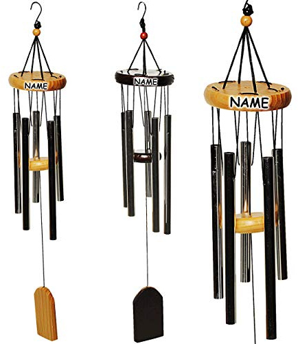 alles-meine.de GmbH 2 Stück Klangspiele/Windspiele - Natur Holz & rostfreies Metall - inkl. Name - je 5 Klangröhren - 56 cm - Holzmobile - Innen & Außen - Windklangspiel - Fe..