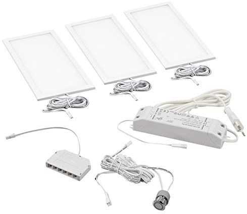 Rolux LED Unterbauleuchte DF-1910 3er-Set, 3 × 6 W (18 W), 24 V DC, dimmbar mit IR-Sensor-Schalter, superflach (nur 5,3 mm), blendfreies warmweißes Licht 3000 K, Aluminiumgehäuse, unsichtbare Montage