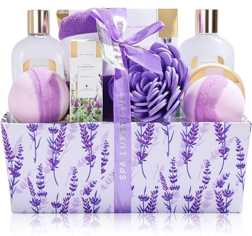 Geschenk für Freundin, SPA LUXETIQUE 12tlg Lavendelduft Geschenkset mit Duschgel, Handcreme, Badesalz in der Stoffkiste, Geschenke zum Valentinstag,Weihnachtsgeschenke, Muttertagsgeschenk