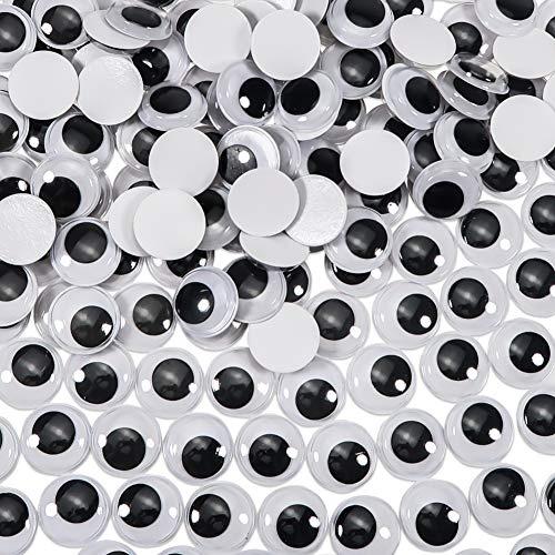 TOAOB 300 Pezzi Occhi Adesivi 15mm Rotondo Plastica Mobili Autoadesivi Wiggle Finti Occhietti per Lavoretti Fai da Te Scrapbooking Artigianato Bambole Pupazzi Accessori Bianco Nero