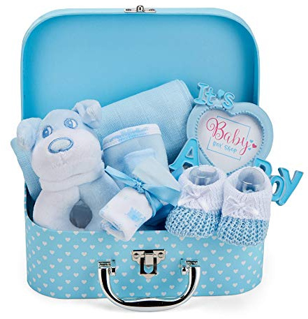 Baby gåva Baby boy med baby set Nyfödd set pojke inklusive skaller, fotoram, musselin tyg, haklapp, strumpor, handskar och hatt