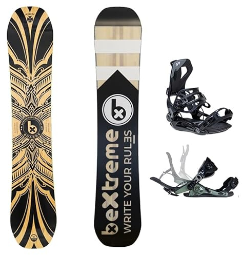 BEXTREME Pack Tabla Snowboard Freestyle Aurum con Fijaciones SP Private. Snow Wide para Hombre y Mujer Fabricado con Bambu, Haya y álamo. (Fijaciones SP 42,5-44,5 EU, 152cm)