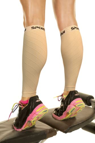 Physix Gear Kompressionsstrümpfe für Damen, ersetzt Kompressionsstrümpfe für Crossfit, Triathlon, Flugzeug (1 Paar Beige S/M – M/L)