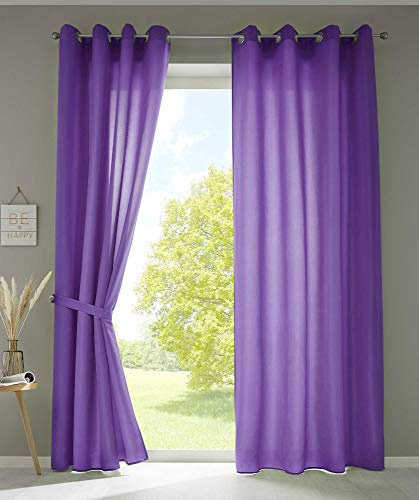 Två set draperier sjal Ösen »Berlin« HxB 245 x 140 cm lila iögonfallande mikrosatin ljusgenomsläpplig Uni Matt, 20405N2