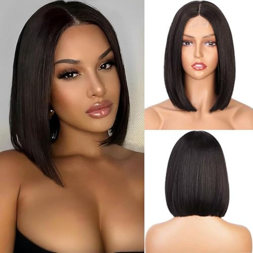PORSMEER Bob Perücke schwarz Kurze Gerade lace hairline front wig Synthetische Haar Cosplay Tägliche Party Perücke für Frauen Natürliche Wie Echthaar