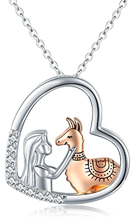 Collar de llama, plata de ley 925, colgante de alpaca con corazón para niñas, regalo de cumpleaños, día de la madre, regalo de llama, para niñas, mujeres, mamá, hija, niños