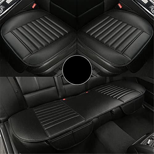 Auto Sitzauflagen Set, PU-Leder Auto Sitzkissen mit Aufbewahrungstasche, Universal Sitzbezüge Vordersitzbezüge und Rücksitzbezüge Bequem und Atmungsaktiv (Schwarz,2+1 Sitzbezüge vorne und hinten)
