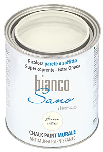 Chalk Paint ANTIMUFFA IGIENIZZANTE specifica per PARETI biancoSano Bianco Antico - Ricolora e sanifica il tuo ambiente (1 Litro)