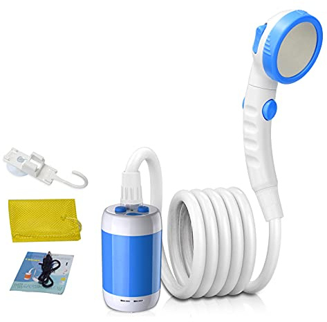 Laserbeak Ducha portátil para acampar, ducha al aire libre, ducha de mano eléctrica, ducha incorporada, ducha de 5000 mAh, para interior o exterior, ducha de camping (azul)