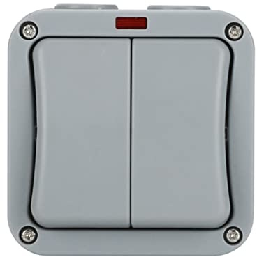 Wetterfester Schalter Lichtschalter IP65 Outdoor Doppelschalter Staubdichter Schalter Outdoor Grau Staub Steckdosen Box für Outdoor Garten Badezimmer Werkstatt Balkon-2 Gang