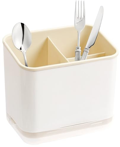 XFLYP Portautensili per Posate, Scolapiatti Multifunzionale con 3 Scomparti e Scarichi per Posate, Forchette, Coltelli, Cucchiai, Ideale per Lavello da Cucina, Piano di Lavoro (Giallo)