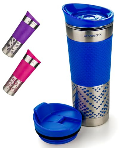 Arvestrix Travel Mug 450ml – Insulated Stainless Steel Coffee Cup, Leakproof Double-Walled Reusable Flask, Keeps Drinks Hot or Cold, Cup Holder Friendly (Blue)