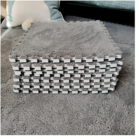 10 Stück Weicher Plüsch, Ineinandergreifende Schaumstoffmatte, Rutschfester Bodenteppich, Puzzlematte, Teppiche Zum Krabbeln, Spielen, Yoga, Maschinenwaschbar, 30 X 30 cm,Grau