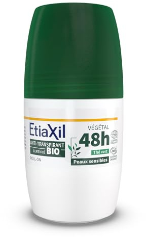 ETIAXIL - Déodorant Anti-transpirant Végétal - Transpiration Modérée - Certifié Bio - Aisselles - 48h - Parfum Thé vert - Roll On - 50 ml