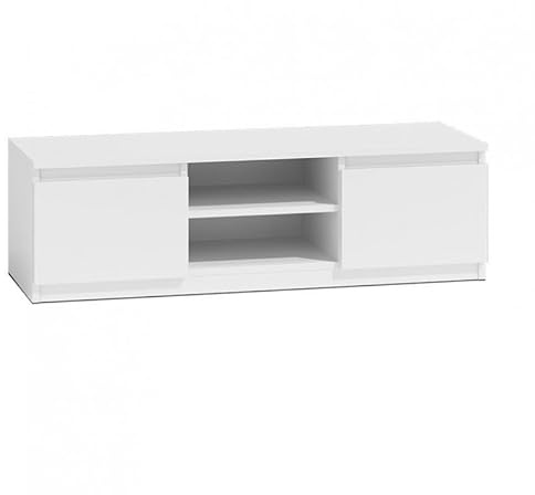 CDF TV Schrank Lowboard mit 2 Türen 2 Regale TV Board Fernsehschrank 120 cm lang Fernsehtisch für Fernseher Sideboard TV-Tisch Wohnzimmer Schlafzimmer Kabelöffnung Weiß 40x120x36 cm