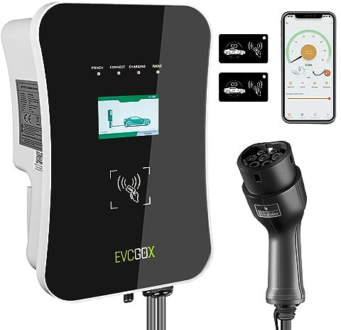 WADA POWER Stazione di Ricarica per Veicoli Elettrici: 7 kW Caricabatterie EV Tipo 2 per Auto Elettrica Corrente Commutabile 6-32 A con App e Presa IEC 62196-2, Ricarica Auto Elettrica con Cavo da 5 M
