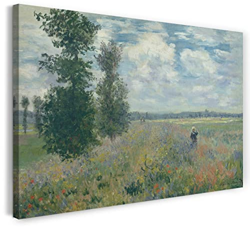 Printed Paintings Leinwandbild (40x30cm) Claude Monet: Felder um Argenteuil (1875), Leinwand auf Keilrahmen gespannt und fertig zum Aufhängen, hochwertiger Kunstdruck aus deutscher Produktion