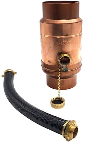 zbs24 Kupfer Regenwassersammler 80mm Set 1, Wassersammler mit automatischer Füllstop, mit Schlauchverbindung 30cm für Auffangbehälter, Made in Germany, 85% Wasserertrag
