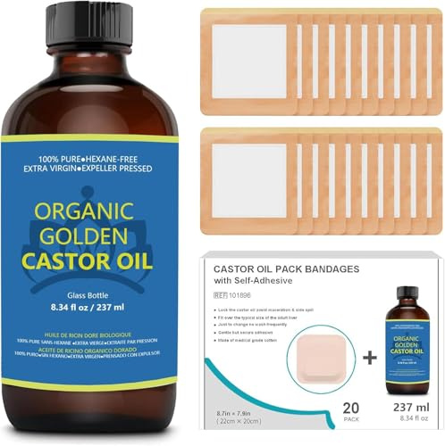 Rizinusöl Packungen, Castor Oil Pack Wrap selbstklebende Rizinusölpackung aus Bio-Baumwolle(Rizinusöl+20 Stück-Hautfarbe)