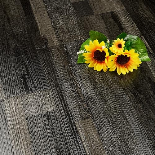 FunStick Black Vinyl Flooring Wood Effect Stick on Tile Kitchen Tiles Self Adhesive Floor Planks Black Wood Effect Bathroom Flooring Tile Peel and Stick Vinyl Floor Tiles Bathroom 90×15CM 17 Pcs