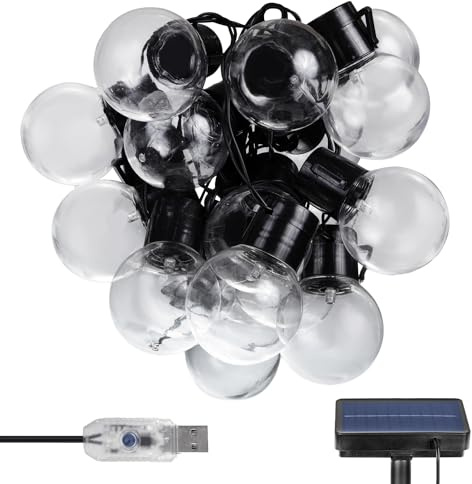 Maclean MCE424 Guirnalda de Jardín LED 2en1 Alimentación Solar o USB, 20 Bombillas, IP44, 3W, 10lm, 3000K, Batería Recargable 2 * 600 mAh, 5V CC, 7m